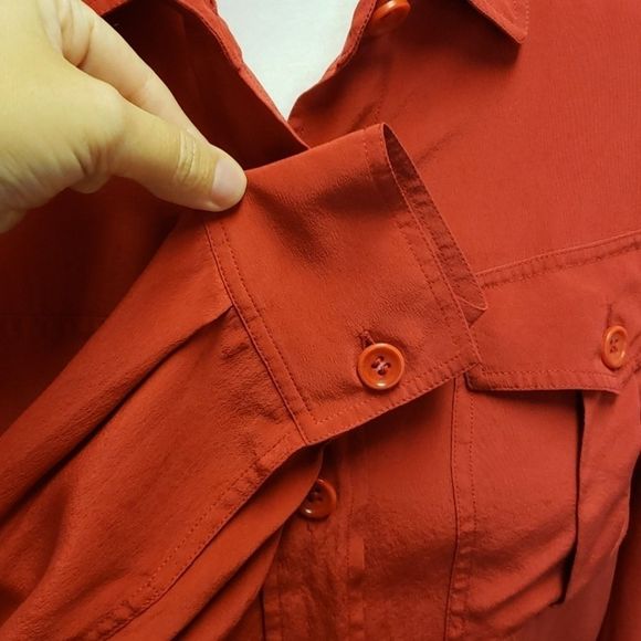 DKNY💕 Orange 100% Silk Shirt Blouse Top - Picture 7 of 9